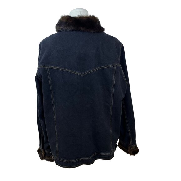 Dennis Basso Denim Jean Jacket With Brown Faux Fur Collar & Cuffs For Women Sz L - Picture 3 of 12